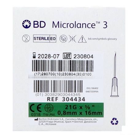 Bd Microlance 3 Naald 21G 5/8 Rb 0,8X16Mm Groen100