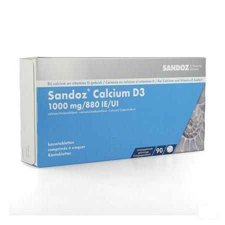 Sandoz Calcium D3 kauwtabletten 90x1000 mg/880IE 