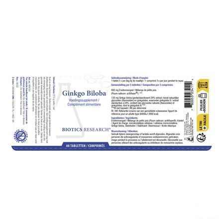 Biotics Ginkgo Biloba (24%) 60 tabletten  -  Energetica Natura