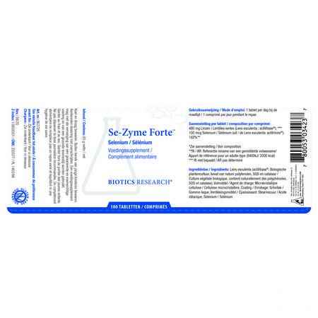 Biotics Se-Zyme Forte 100 comprimés  -  Energetica Natura