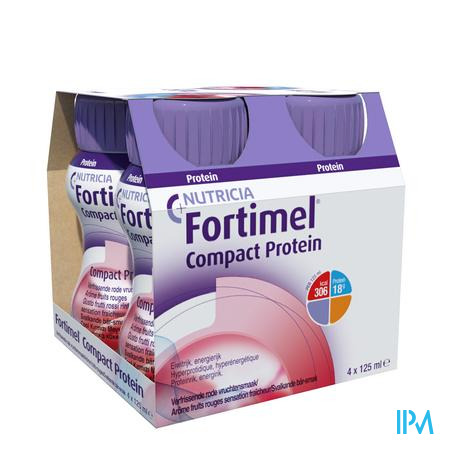Fortimel Compact Protein Fris Rode Vrucht. 4x125 ml  -  Nutricia