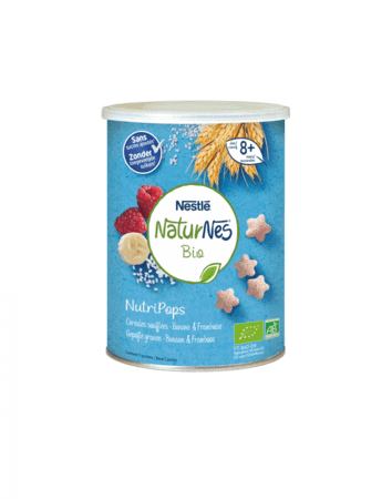 Naturnes Bio Nutripuffs Banaan Framboos Pot 5x35 gr  -  Nestle