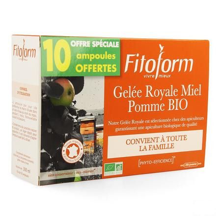 Gelee Royale Bio Miel-fructose Ampoule 20 + 10 Fitoform  -  Bioholistic Diffusion