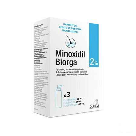 Minoxidil Biorga 2% Oplossing Cutaan Koffer Flacon 3x60 ml