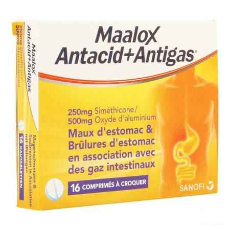 Maalox Antacid + antigas 250 mg/500 mg Kauwtabletten 16