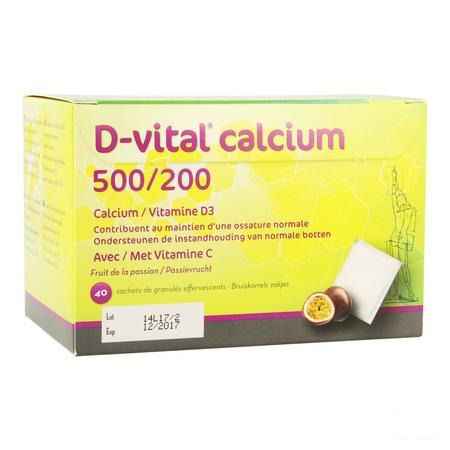 D-Vital Calcium 500/200 Passievruchten Zakjes 40  -  Depharm