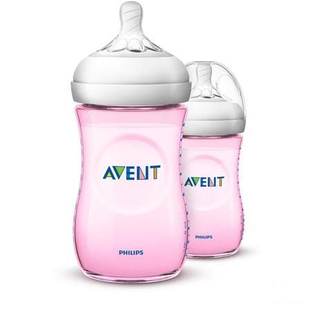 Philips Avent Natural 2.0 Zuigfles 260 ml Roze Duo Scf034/27  -  Bomedys