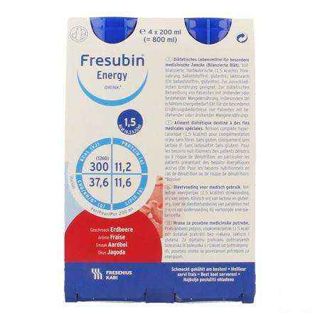 Fresubin Energy Drink Fraise Flacon 4x200 ml  -  Fresenius