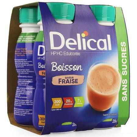 Delical Melkdrank Hp-hc zonder suiker Aardbei 4x200 ml  -  Bs Nutrition